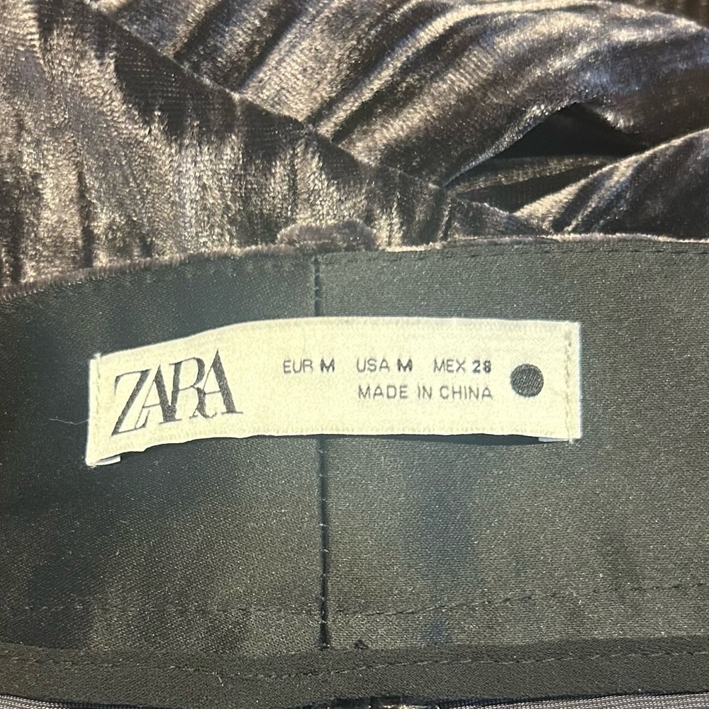 Zara Women’s Gray Pleated Crushed Velvet High Waisted Wide Leg Pants, Sz Medium - Picture 11 of 14
